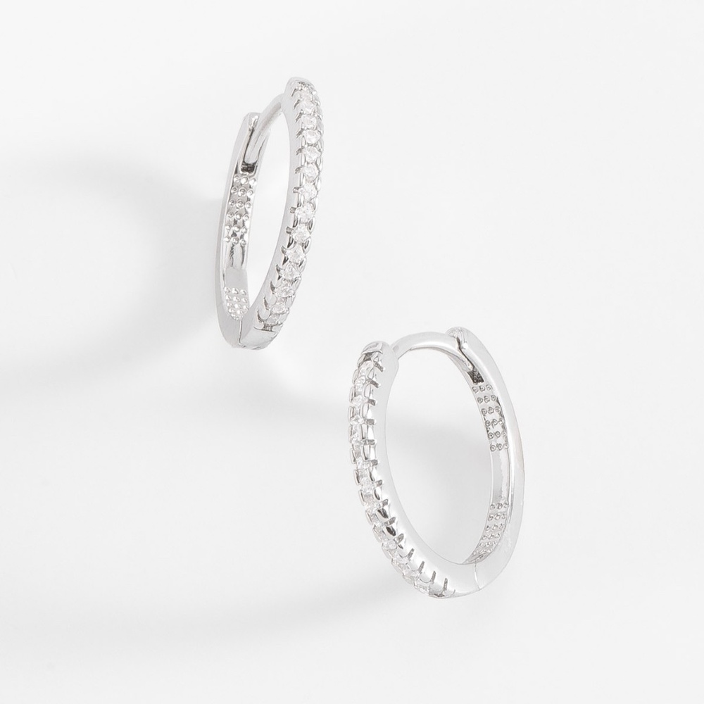 New  Classic Platinum Hoop Earrings with Diamonice Stones